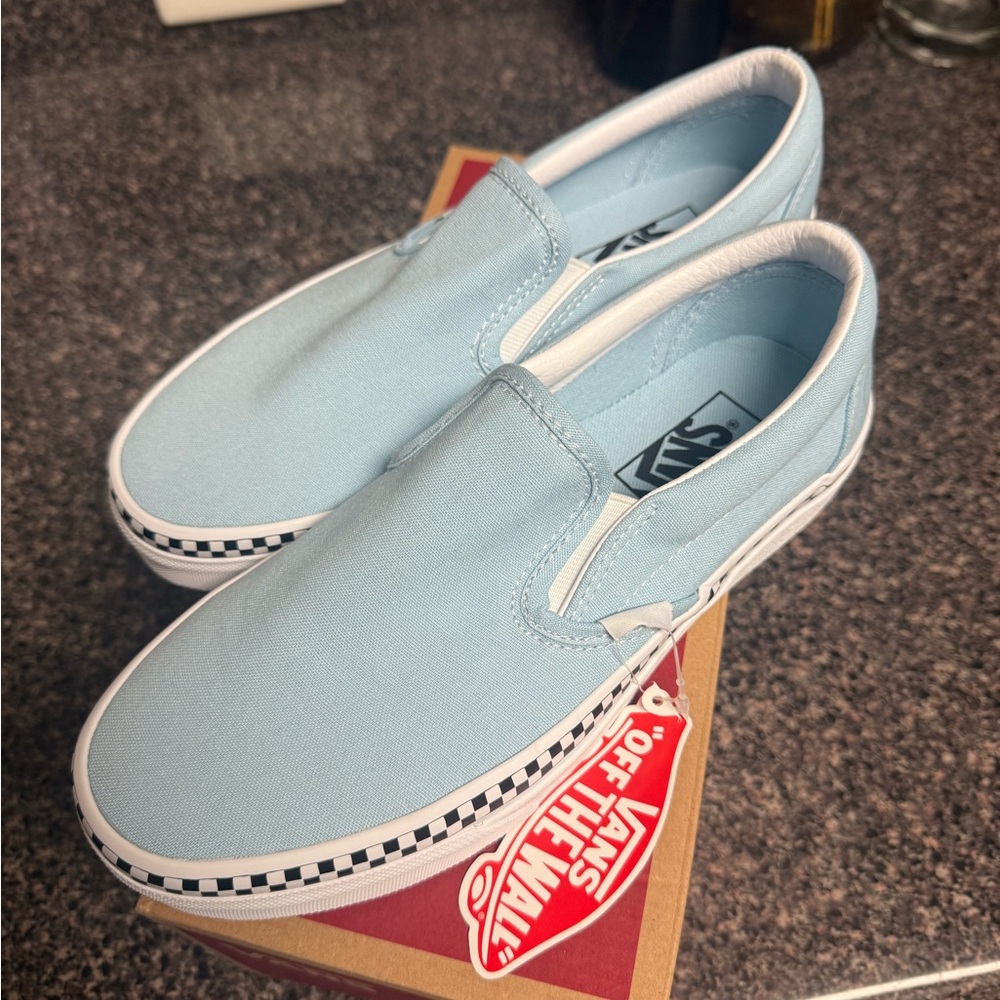 Vans Women's Light Blue Slip-On Sneakers